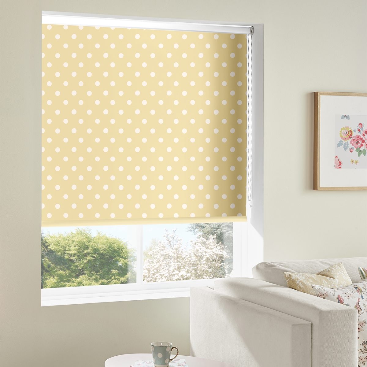 Product photograph of Cath Kidston Button Spot Yellow Roller Blind from Choice Furniture Superstore.